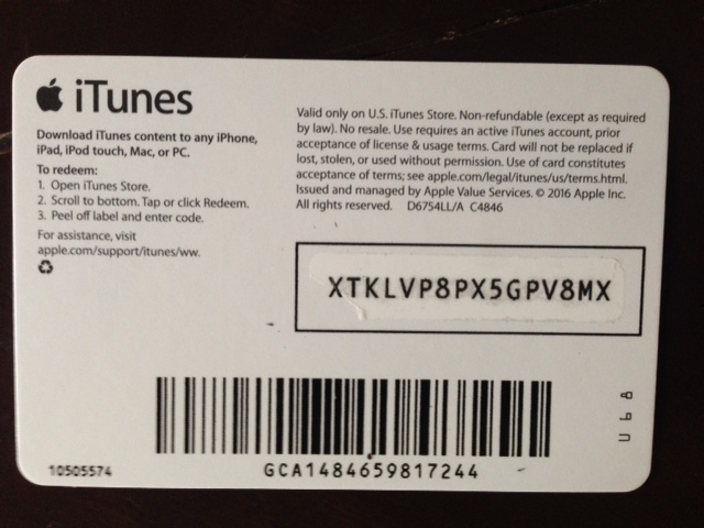 Buy iTunes Gift Card 5 USA = Photo of the back side!SALE