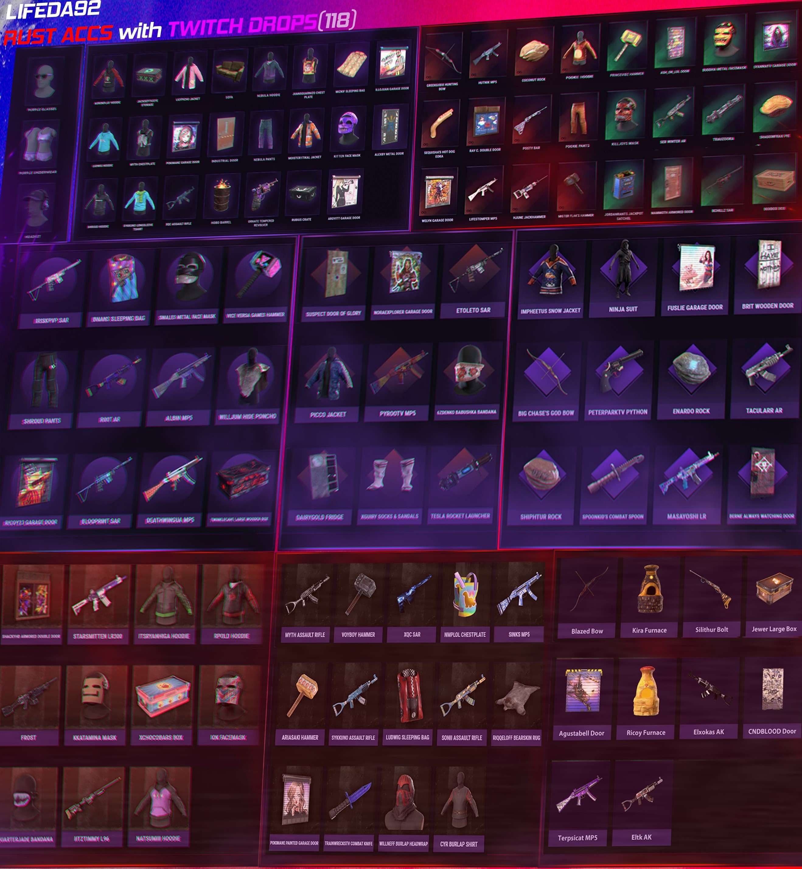 Buy Rust all twitch drops (118), all dlc, 198 items cheap, choose from