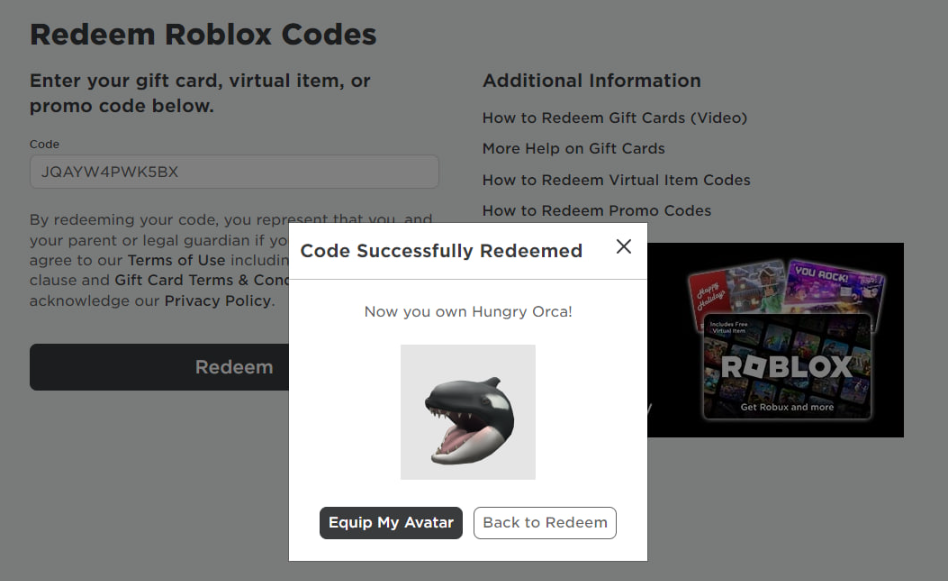 Roblox: Hungry Orca Code