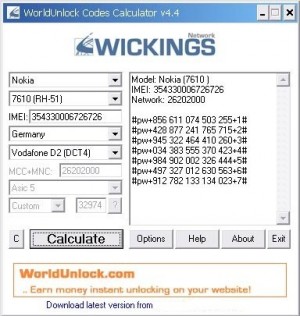 World Unlock Code Calculator
