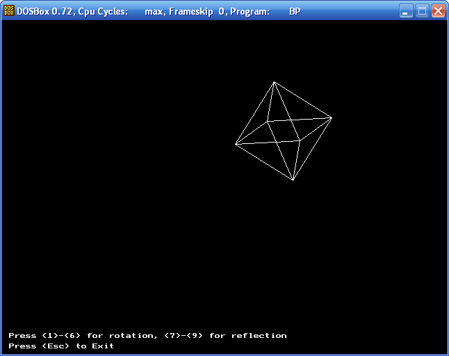 Трехмерные преобразования (октаэдр, Turbo Pascal)