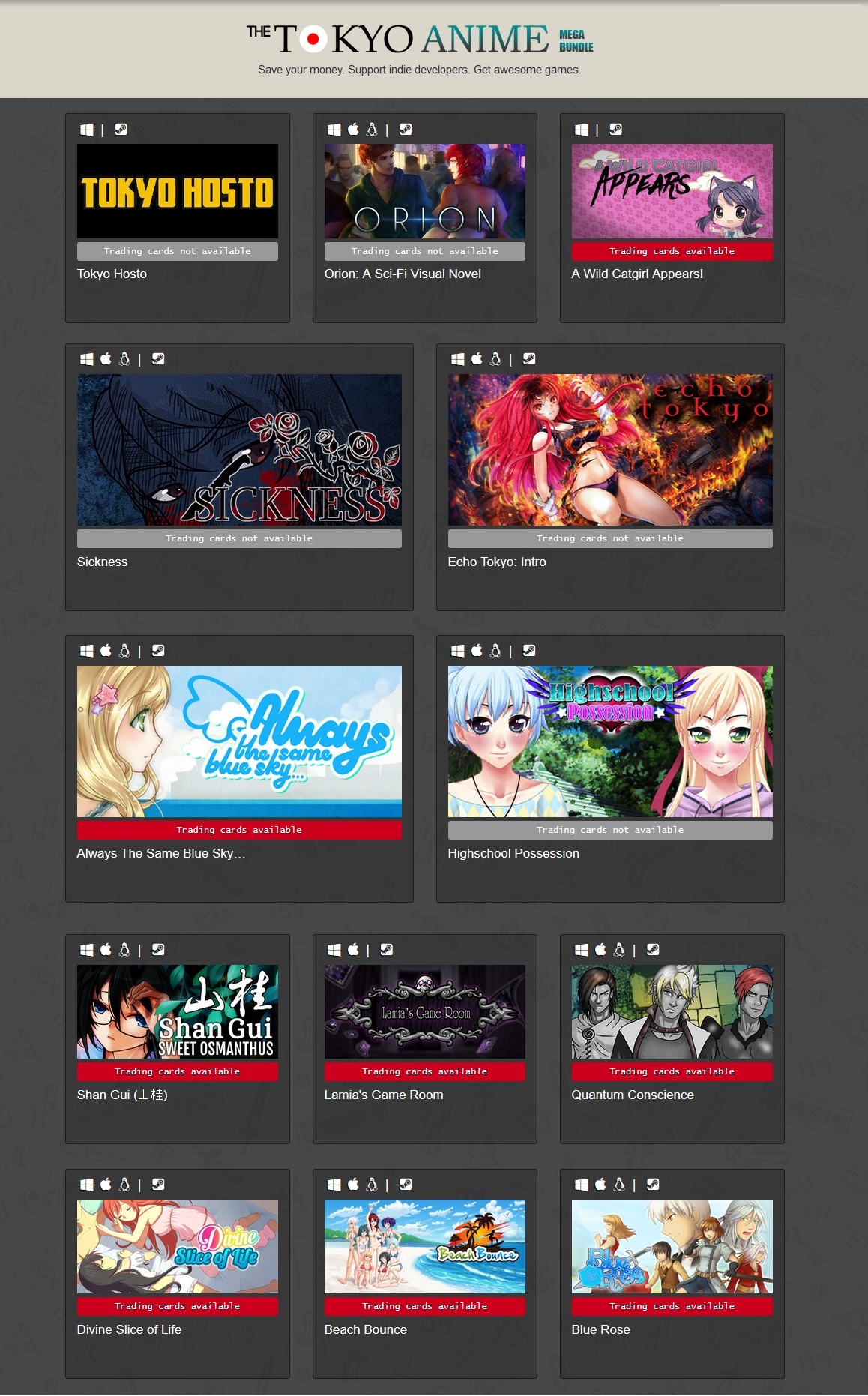 Indie Gala Tokyo Anime Mega Bundle (13 Steam ключей)