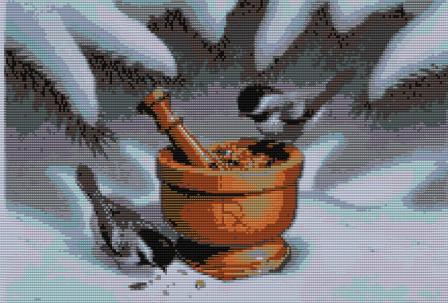 Схема для бисера "Птички зимой"