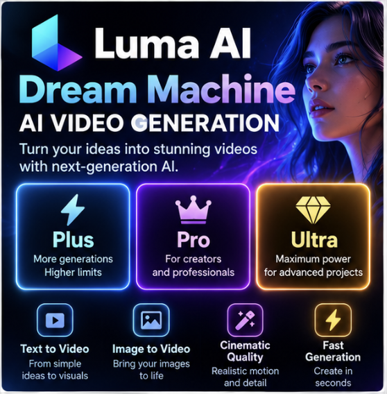 24/7 Luma AI Dream Machine Plus / Pro / Ultra - Subscription 1 month - Your account photo 3