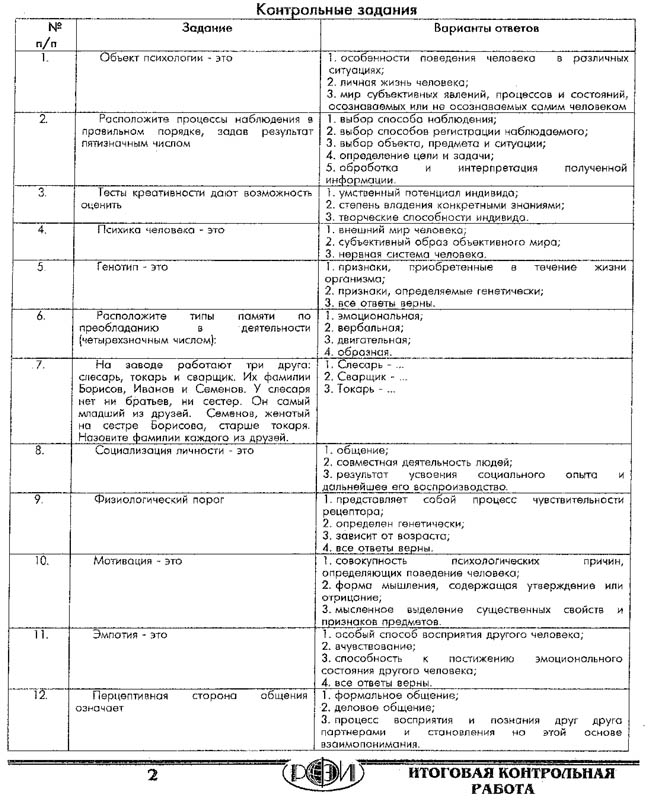 РФЭИ "ПСИХОЛОГИЯ И ПЕДАГОГИКА" КОНТРОЛЬНАЯ РАБОТА 27в.