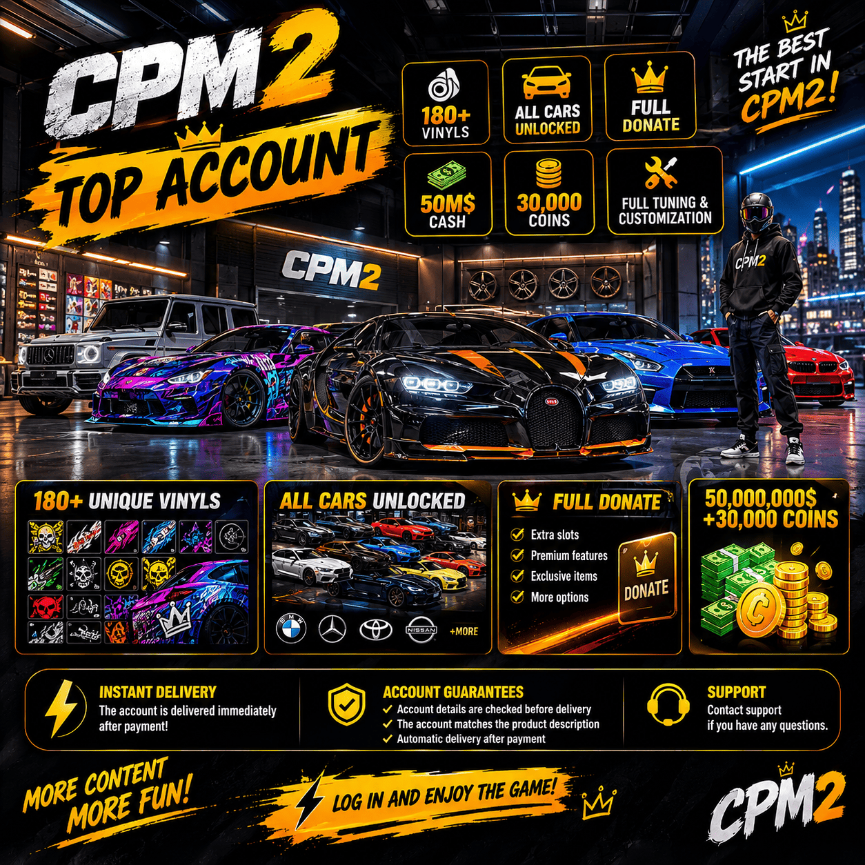 TOP ACCOUNT | FULL DONATE | 180+ VINYLS | 50M MONEY + 30,000 COINS | INSTANT DELIVERY photo 1