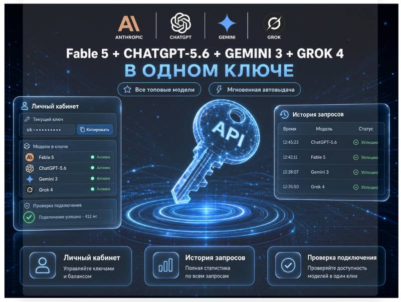 🔑 Claude 5.5 + GPT 6.1 + Grok 4.6 — 500K токенов ×1 | Кеш ×0.1 | 24/7 photo 3