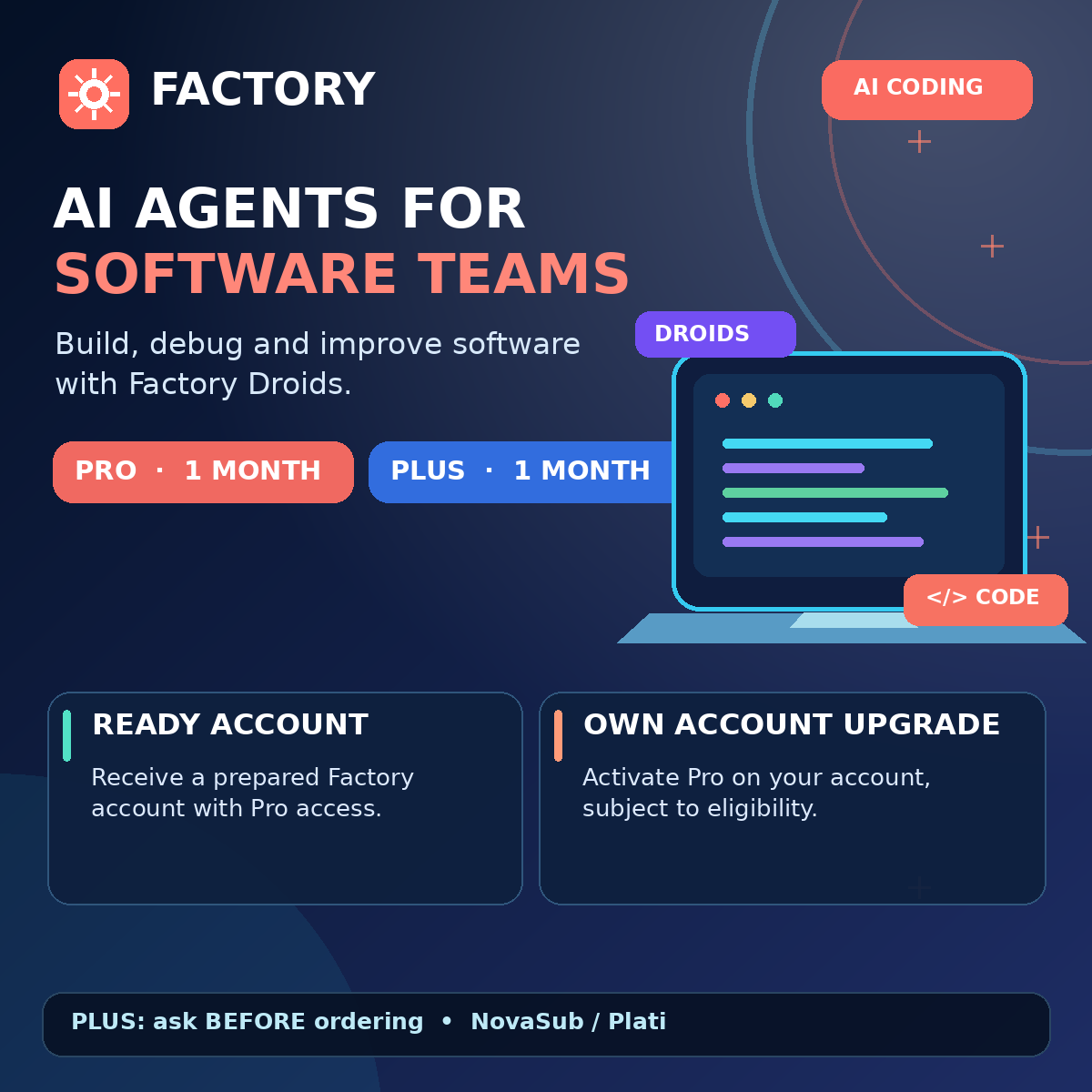Factory AI Pro | 1 месяц | Droid для программирования | Аккаунт / Апгрейд фото 1