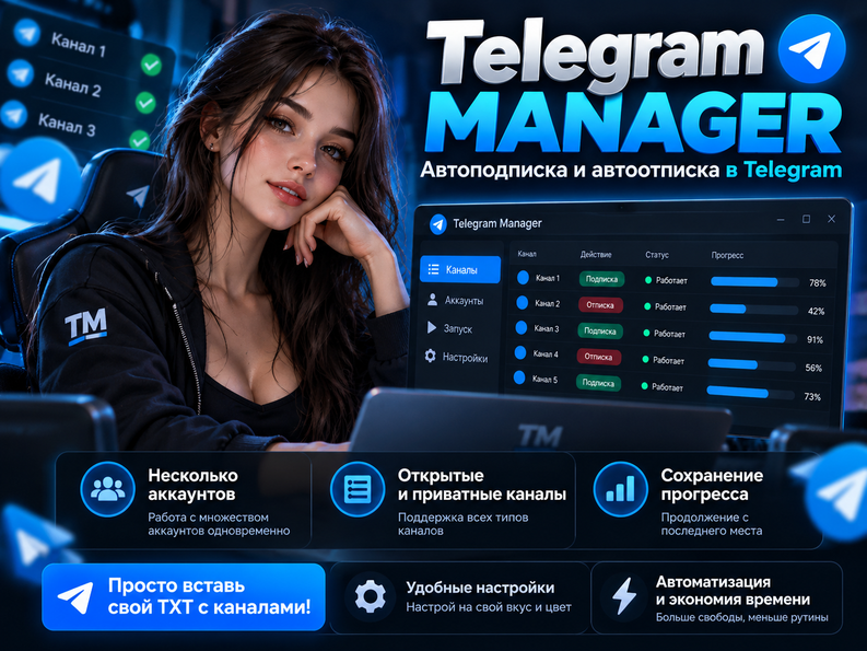 Telegram Manager — Автоматическая подписка на каналы, даже приватные 90 дней фото 1