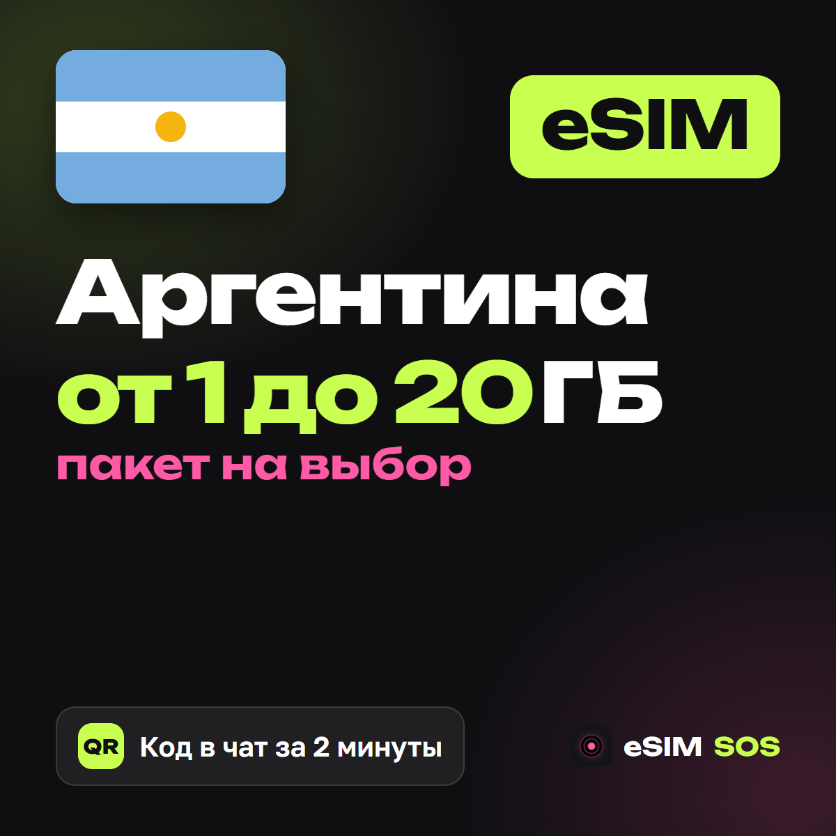 eSIM Аргентина — есим, мобильный интернет 1–20 ГБ · QR за 2 минуты фото 1