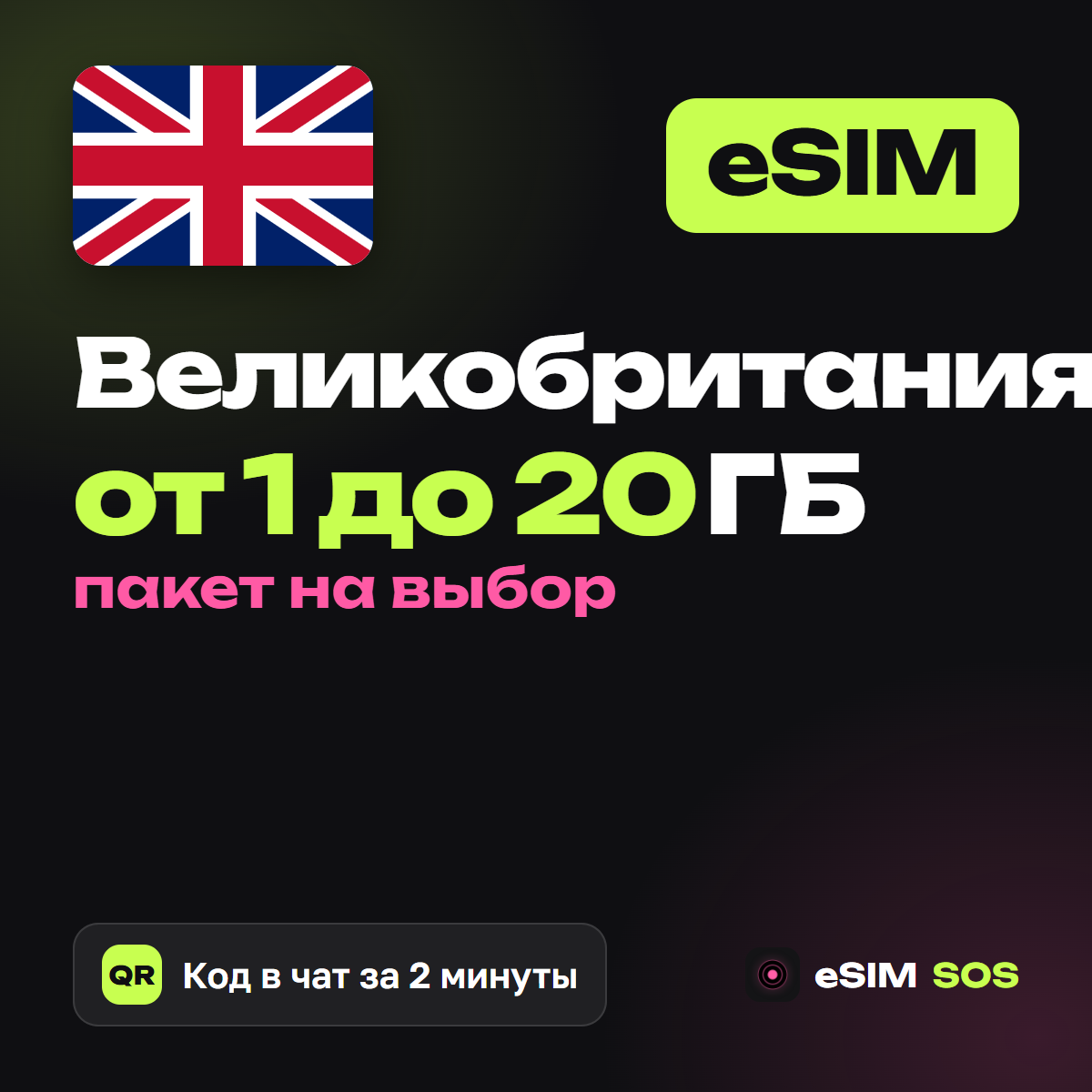eSIM Великобритания — есим, мобильный интернет 1–20 ГБ · QR за 2 минуты фото 1