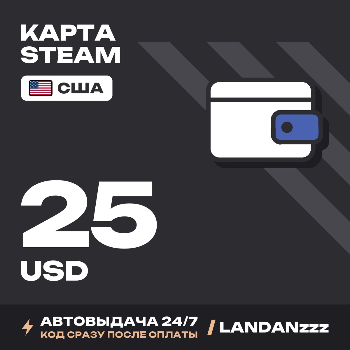 Steam 25 USD | Code | USA | Auto-delivery 24/7 photo 1
