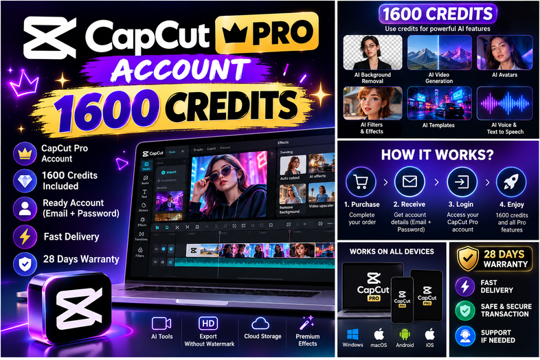 CapCut Pro аккаунт 1600 кредитов Личный вход Быстрая выдача фото 1