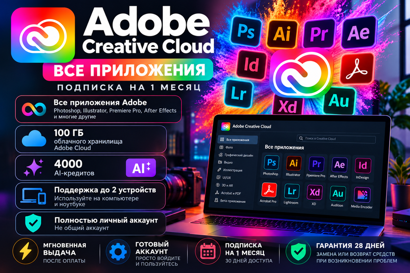 Adobe Creative Cloud All Apps | 1 Month | 4000 AI Credits | Private Account photo 1