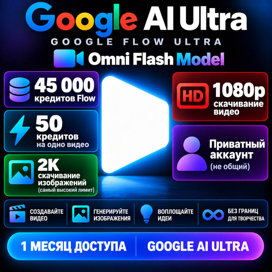 Google Flow Ultra Omni Flash | 45 000 кредитов | Личный аккаунт на 1 мес. | VEO3 фото 2