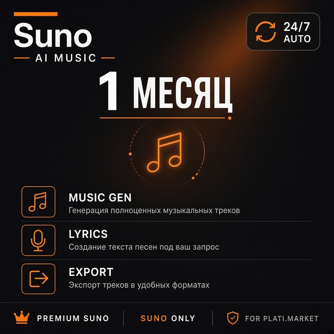24/7 Suno AI Pro / Premier - Подписка 1 или 12 месяцев - На ваш аккаунт фото 1