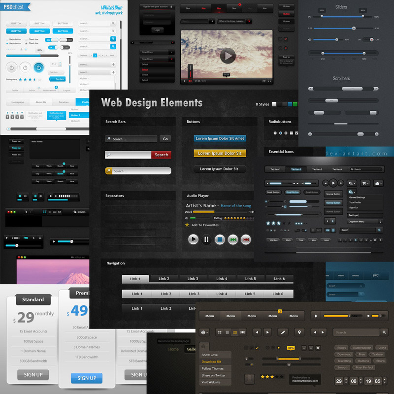UI Kit PSD, сборники веб элементов.