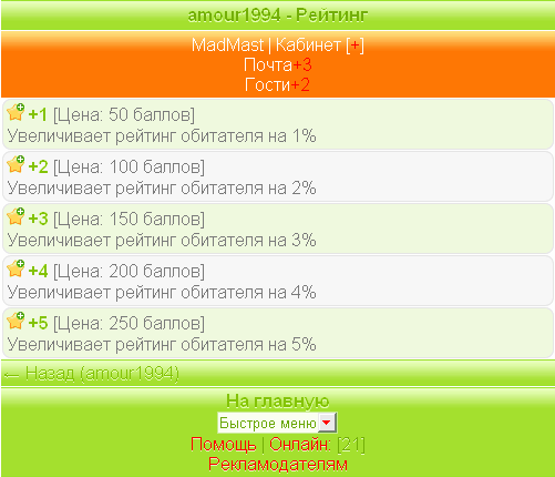 Рейтинг в анкете id 130
