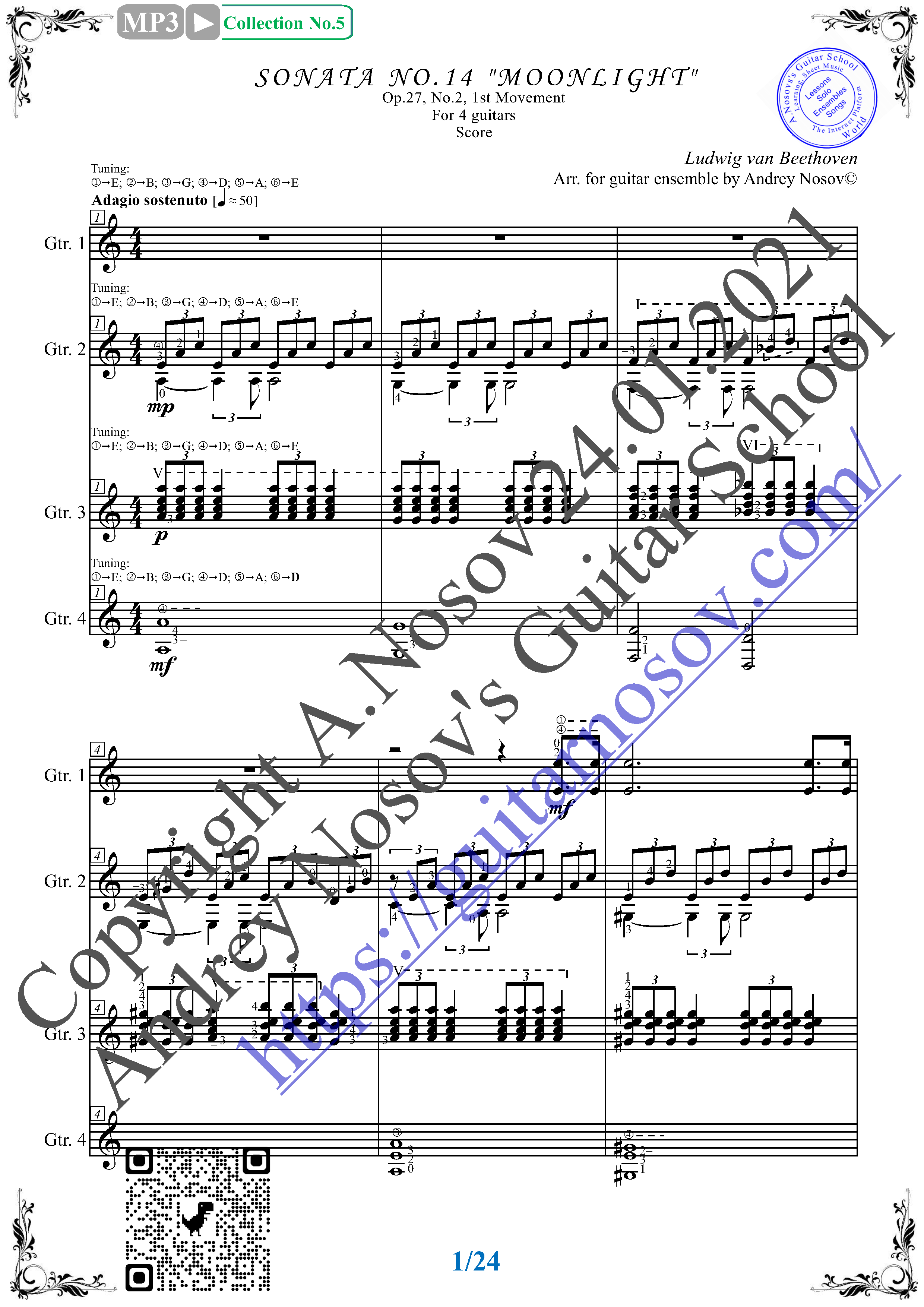 Moonlight Sonata_I (Sheet Music for 4 guitars)