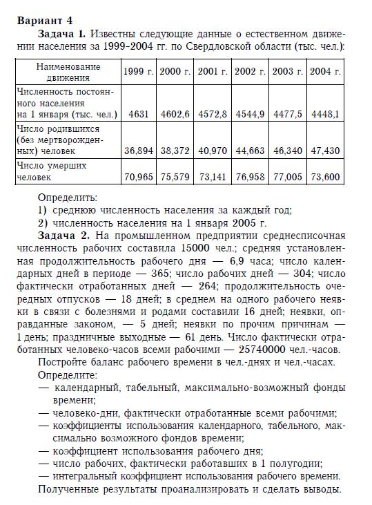 ТюмГУ Социально-экономическая статистика Вариант 4 ТГУ