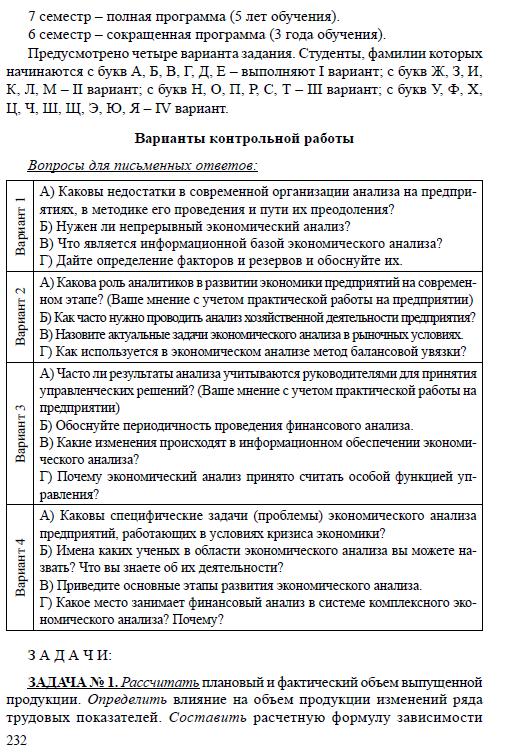 ТюмГУ Экономический анализ вариант 4 ТГУ контрольная