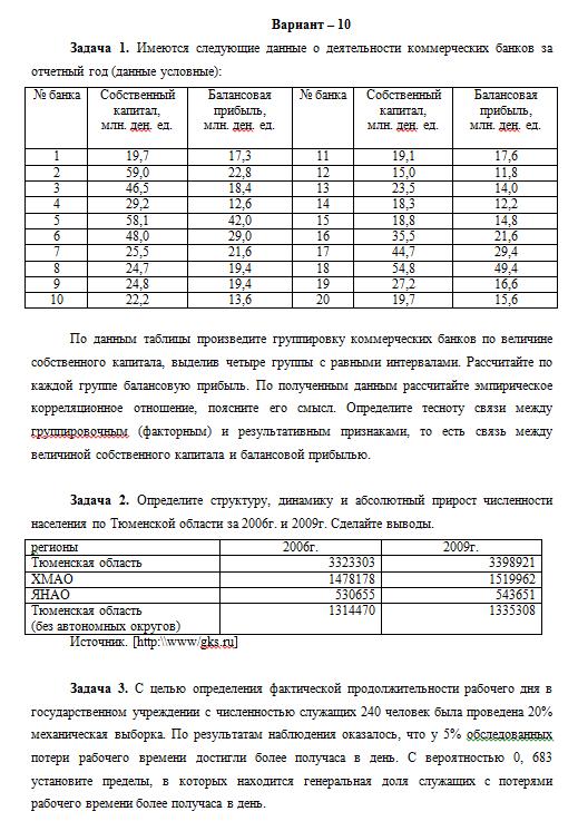 ТюмГУ Статистика Вариант 10 для ГМУ контрольная