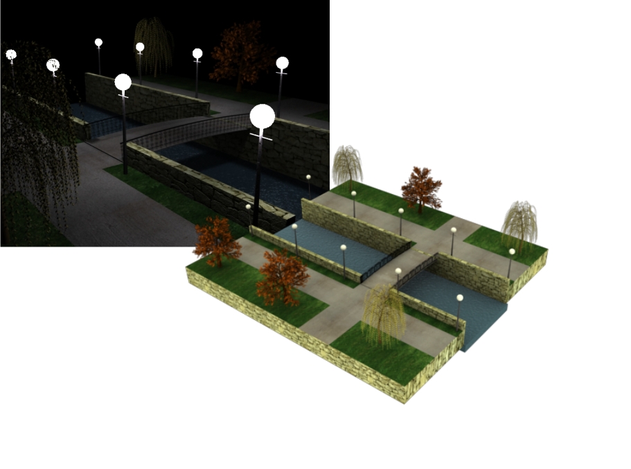 3D модель мост с фонариками