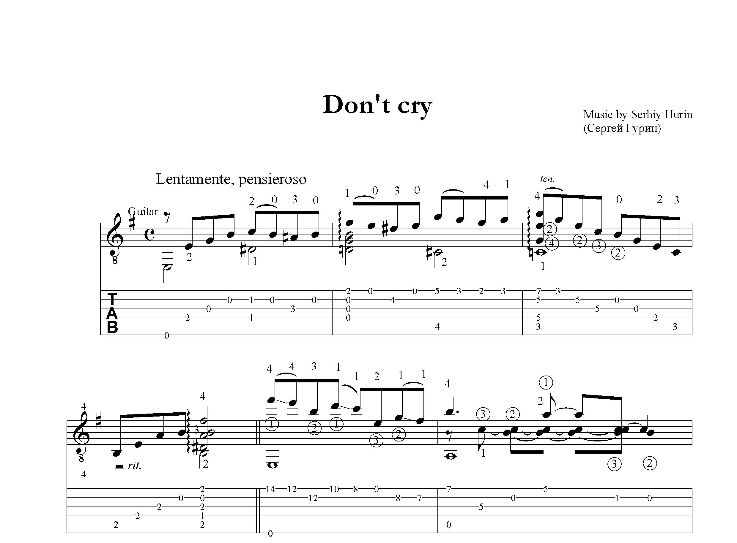 Do not Cry (Do not cry). The play guitar. Sheet tabs