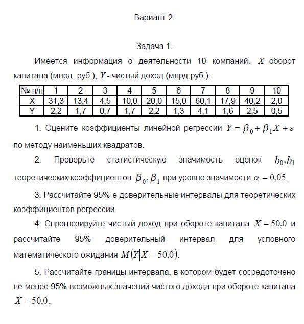 ТюмГУ Эконометрика Вариант 2 контрольная