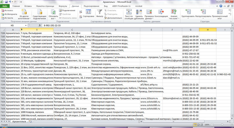База предприятий и ИП г. Архангельск (АПР.2012) Excel