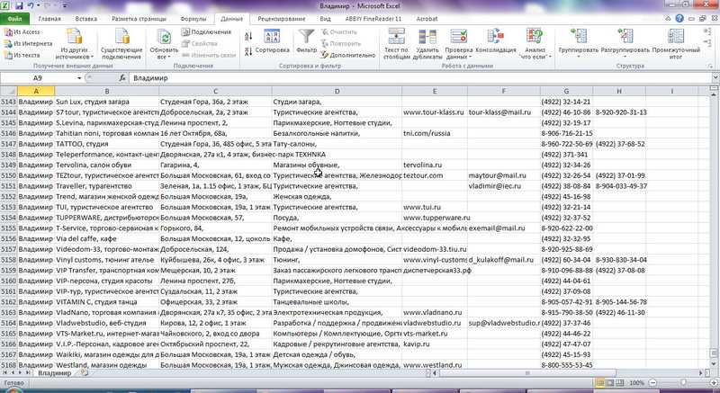 База предприятий и ИП г. Владимир (АПРЕЛЬ 2012) Excel