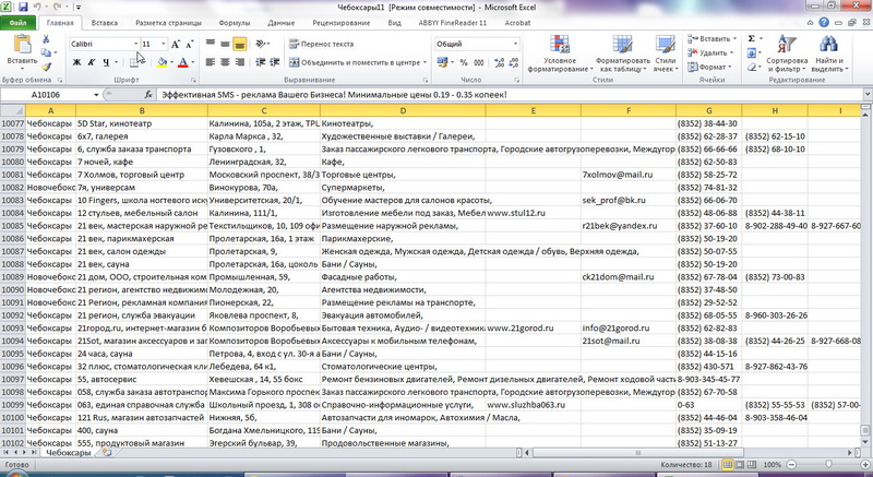 База предприятий и ИП г. Чебоксары (АПРЕЛЬ 201) Excel