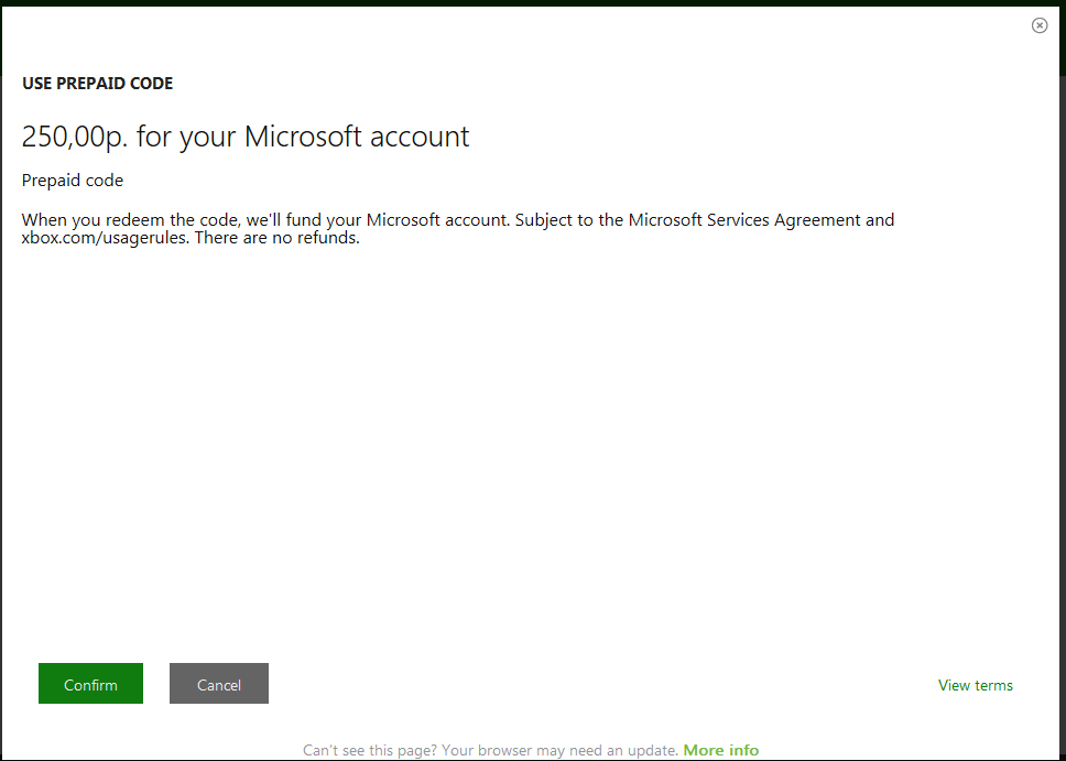 Карта оплаты Windows /  XBOX LIVE на  250 рублей (RUS)