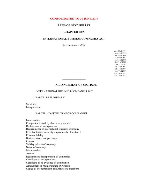 Сейшелы. Международные Деловые Компании