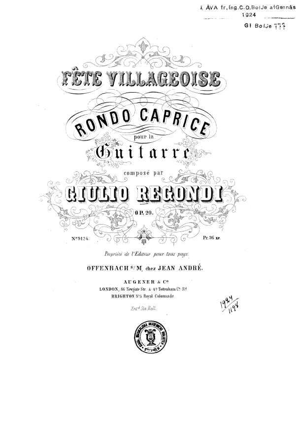 Ноты для гитары Regondi F´ETE VILLAGEOISE op. 20 для 6