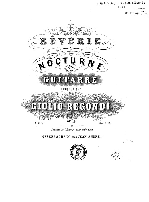 Ноты для гитары Regondi NOCTURNE op. 19 для 6-ой