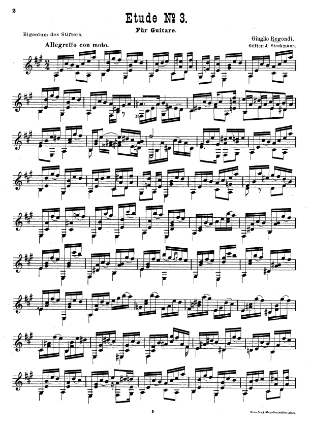Ноты для гитары Regondi ETUDE №3 для 6-ой