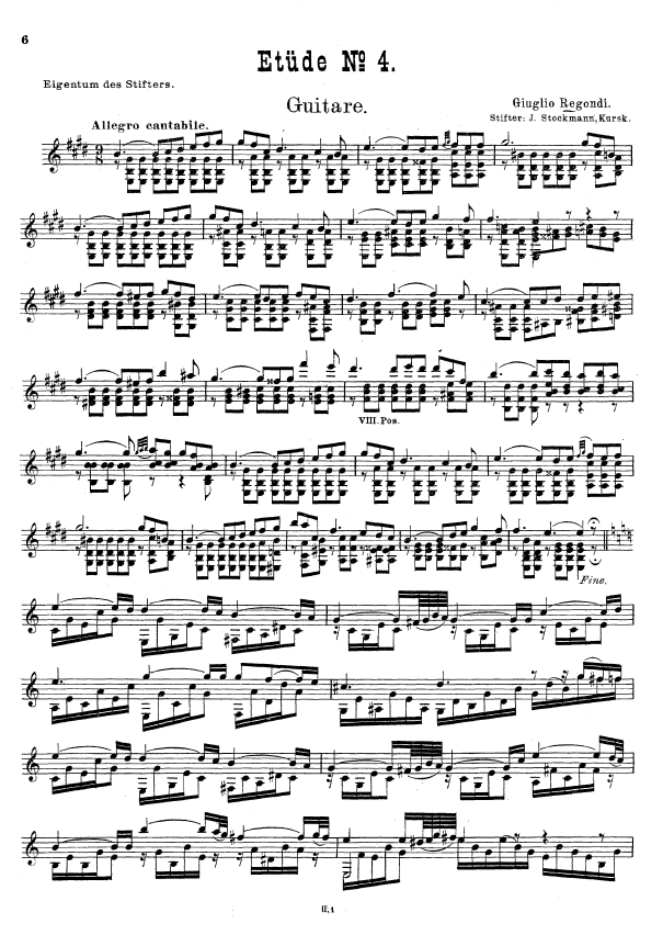 Ноты для гитары Regondi ETUDE №4 для 6-ой