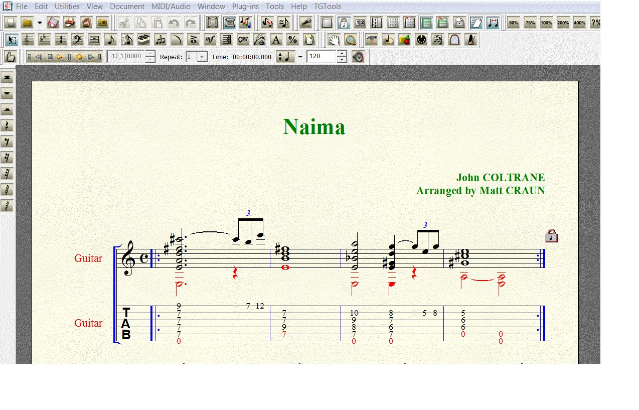 Ноты для гитары Coltrane NAIMA для 6-ой С ТАБОЙ