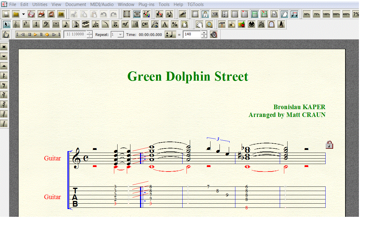 Ноты для гитары Kaper GREEN DOLPHIN STREET для 6-ой