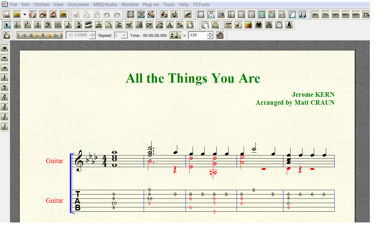 Ноты для гитары Kern ALL THE THINGS YUO ARE для 6-й