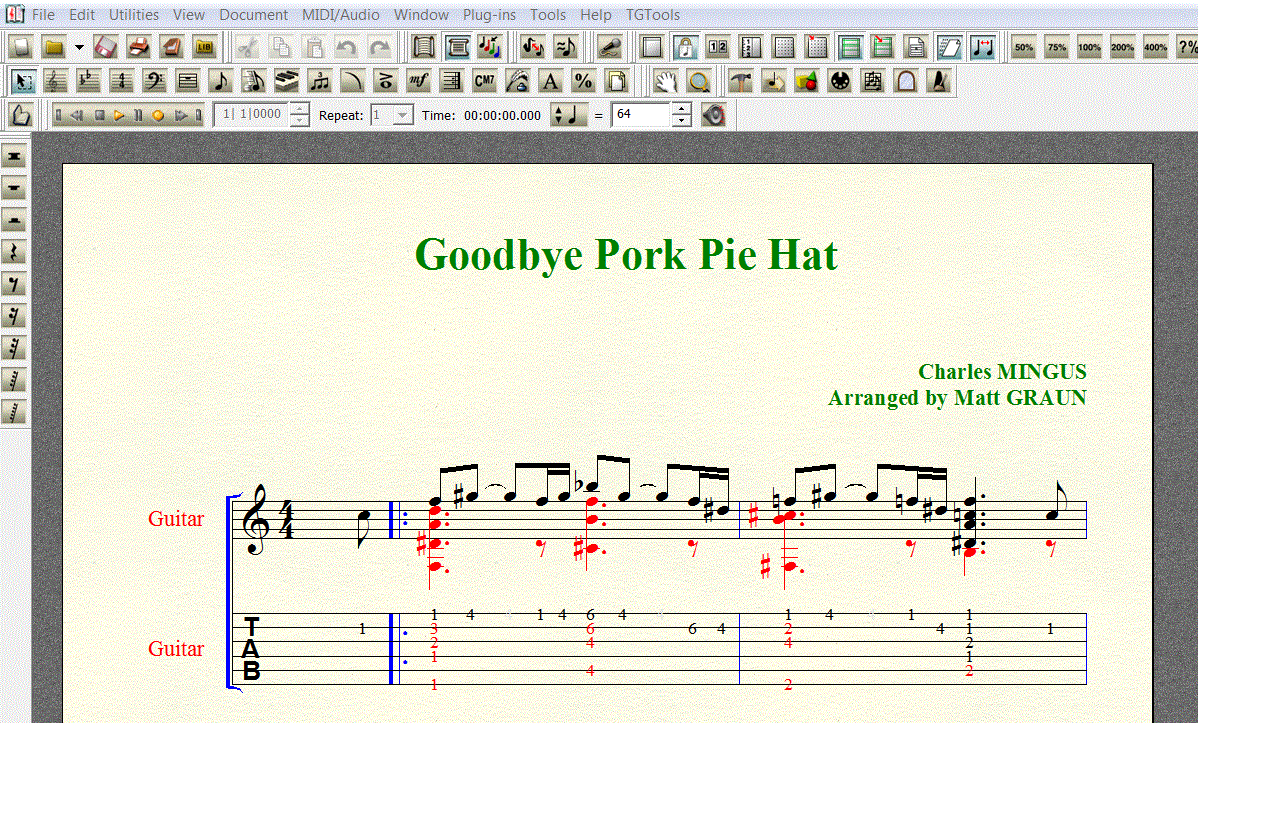 Ноты для гитары Mingus GOODBYE PORKPIE HAT для 6-й
