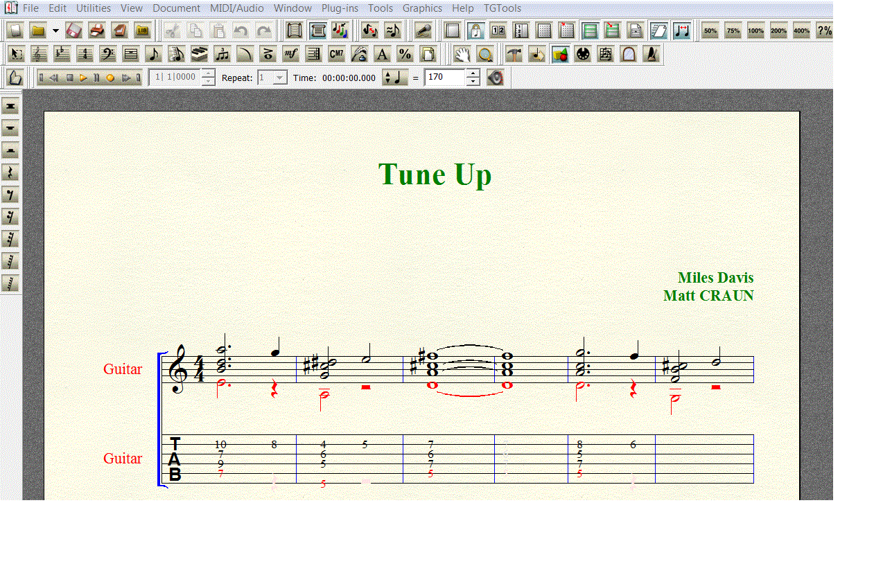 Ноты для гитары  Davis TUNE UP для 6-ой С ТАБОЙ