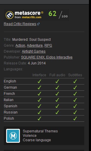 Murdered: Soul Suspect (Steam Key ROW / MULTILANGUAGE)