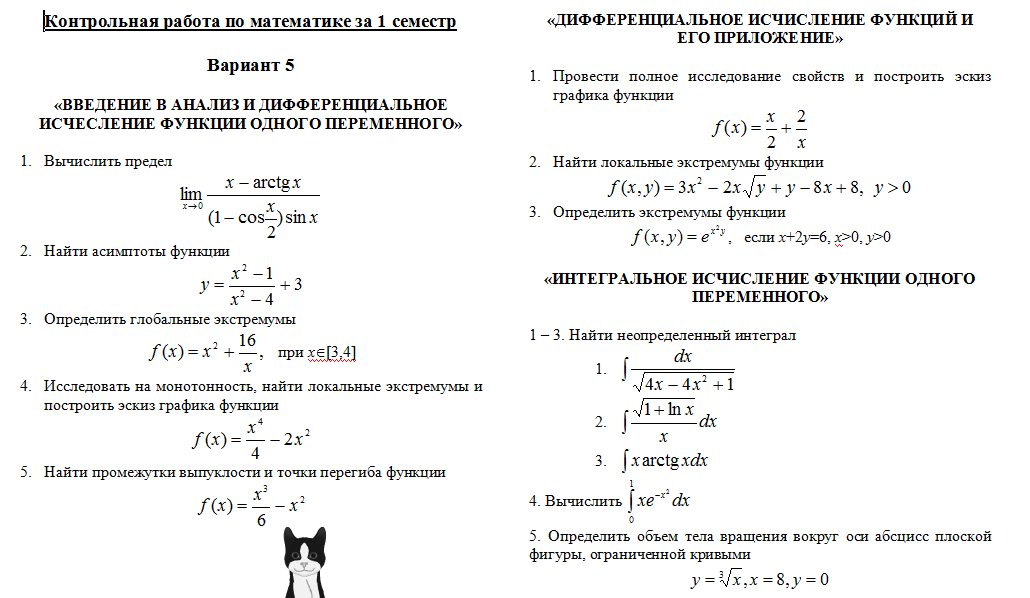 Контрольная работа по теме Введение в исследование и дифференциальное исчисление функции одного переменного