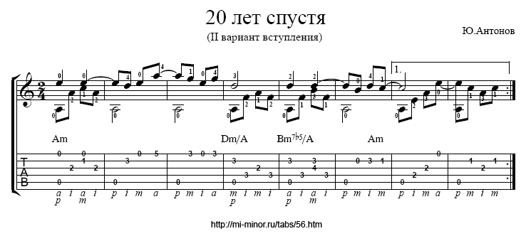 Антонов – 20 лет спустя. Ноты и табулатура для гитары