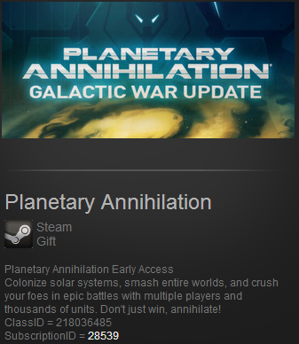 Planetary Annihilation (Steam Gift  Region Free)