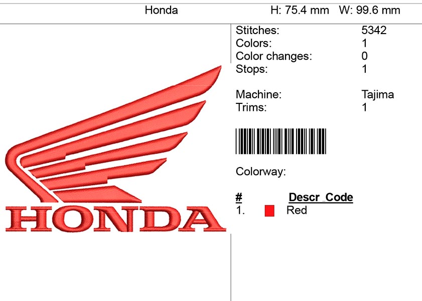 Компьютерная вышивка-логотип "Honda"