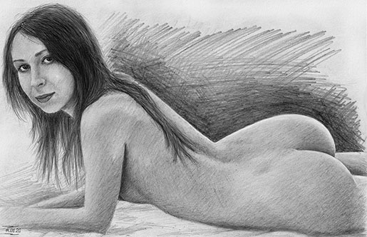 Pencil drawing naked girl