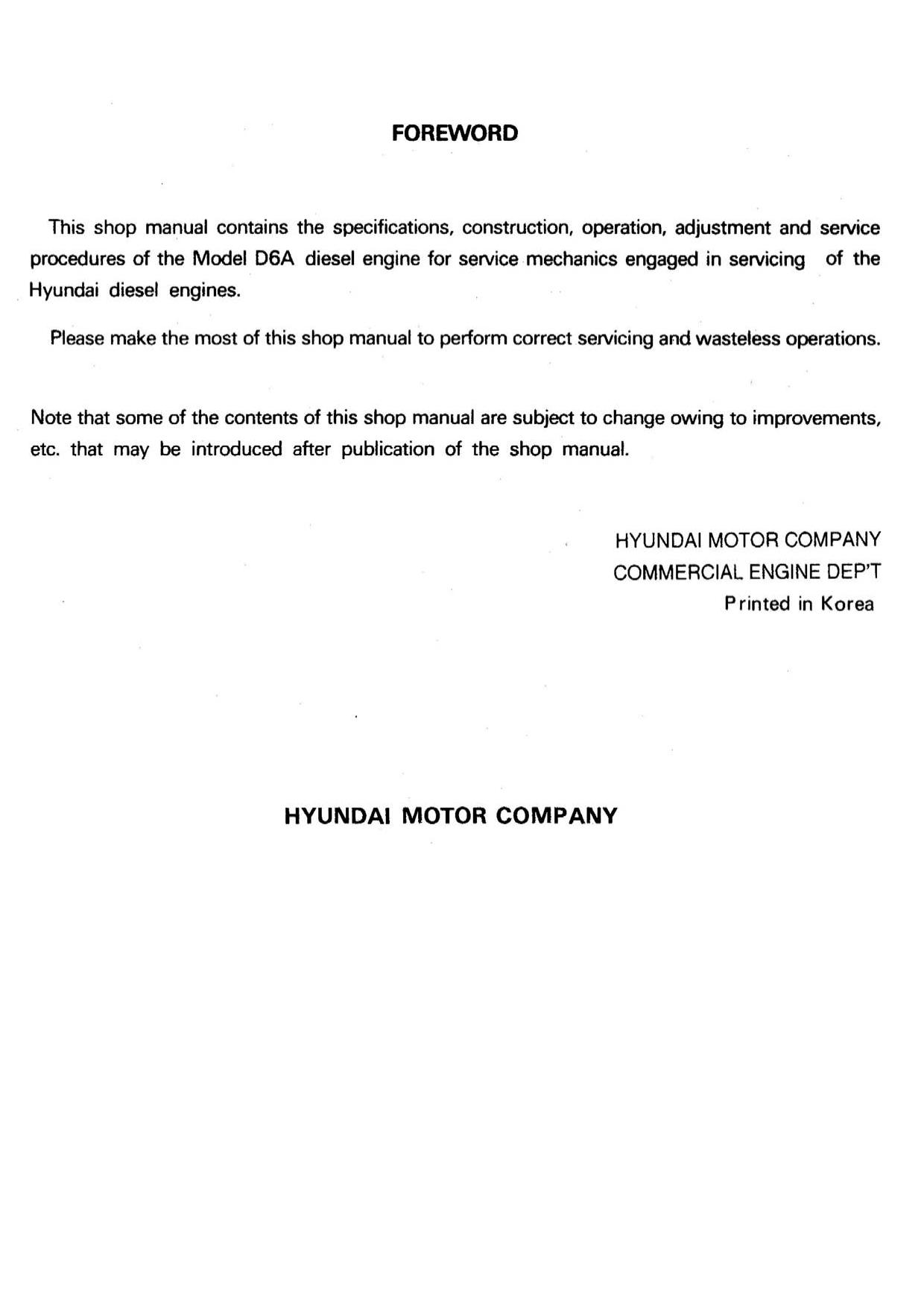 Ремонт и эксплуатация HYUNDAI D6A